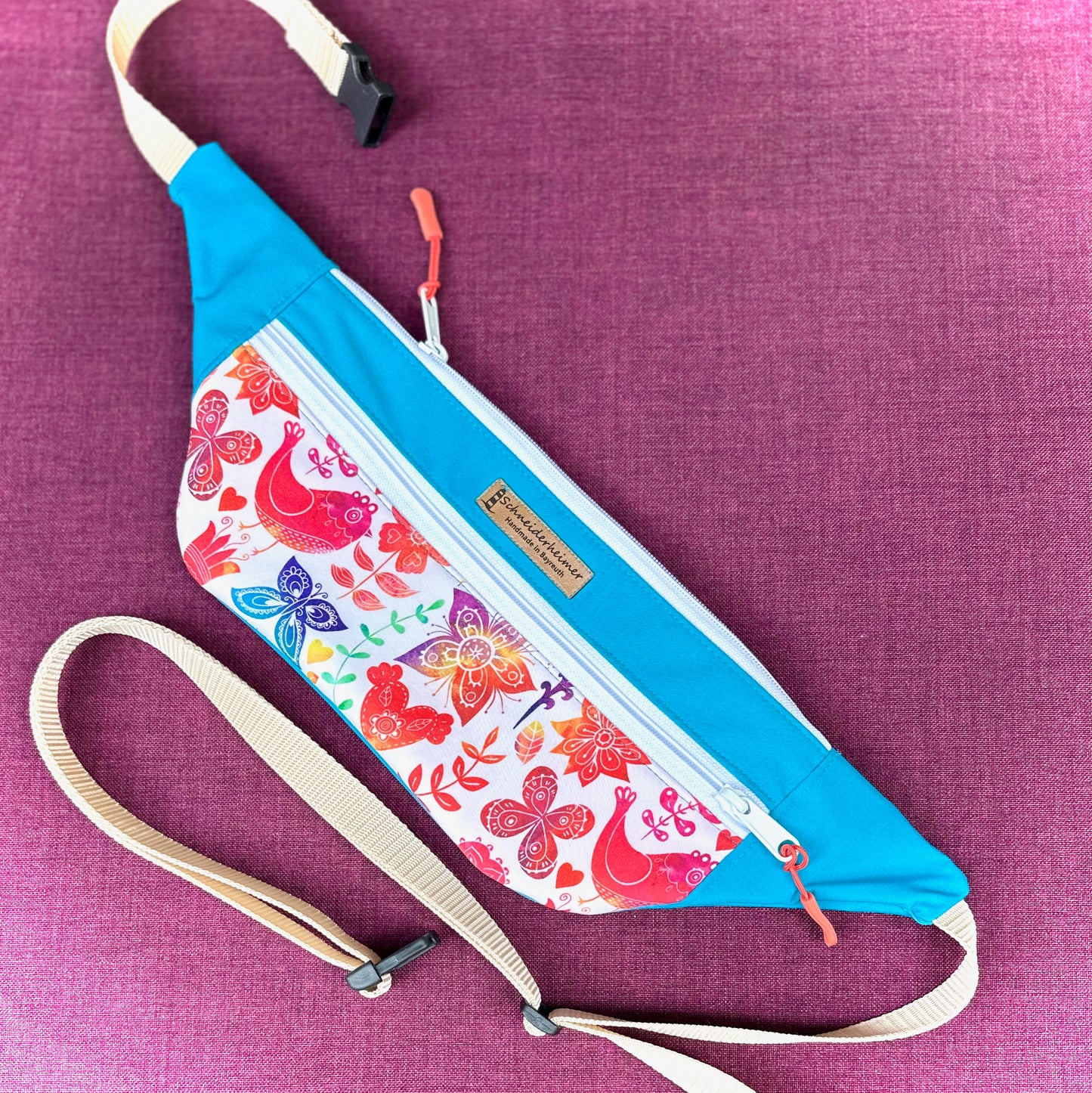 Bauchtasche "Karo" - Einzelstück Sommer in Türkis