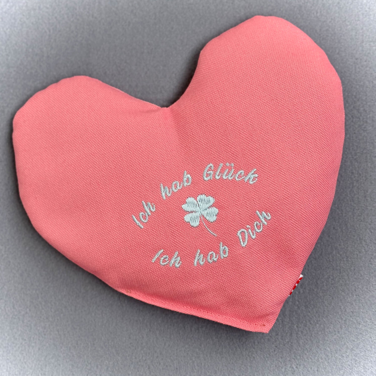 "Herzenswärmer" bestickt - "Ich hab Glück..." Rosa