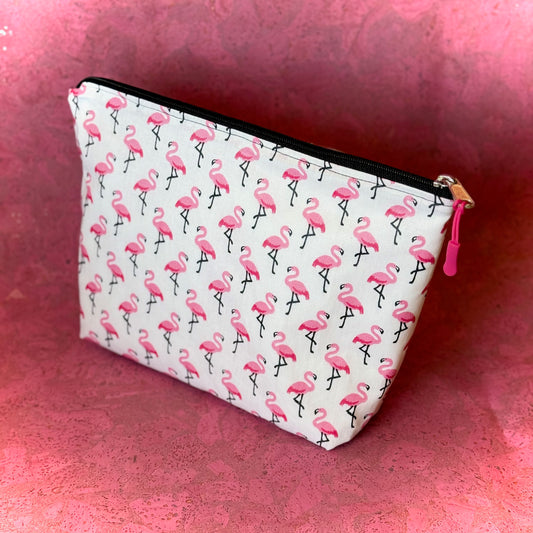 Kosmetiktäschchen Maxi - Einzelstück Flamingos weiß