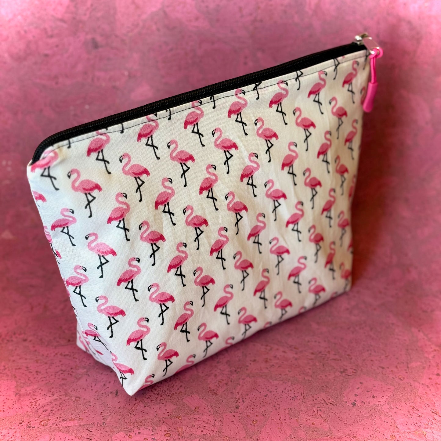 Kosmetiktäschchen Maxi - Einzelstück Flamingos weiß