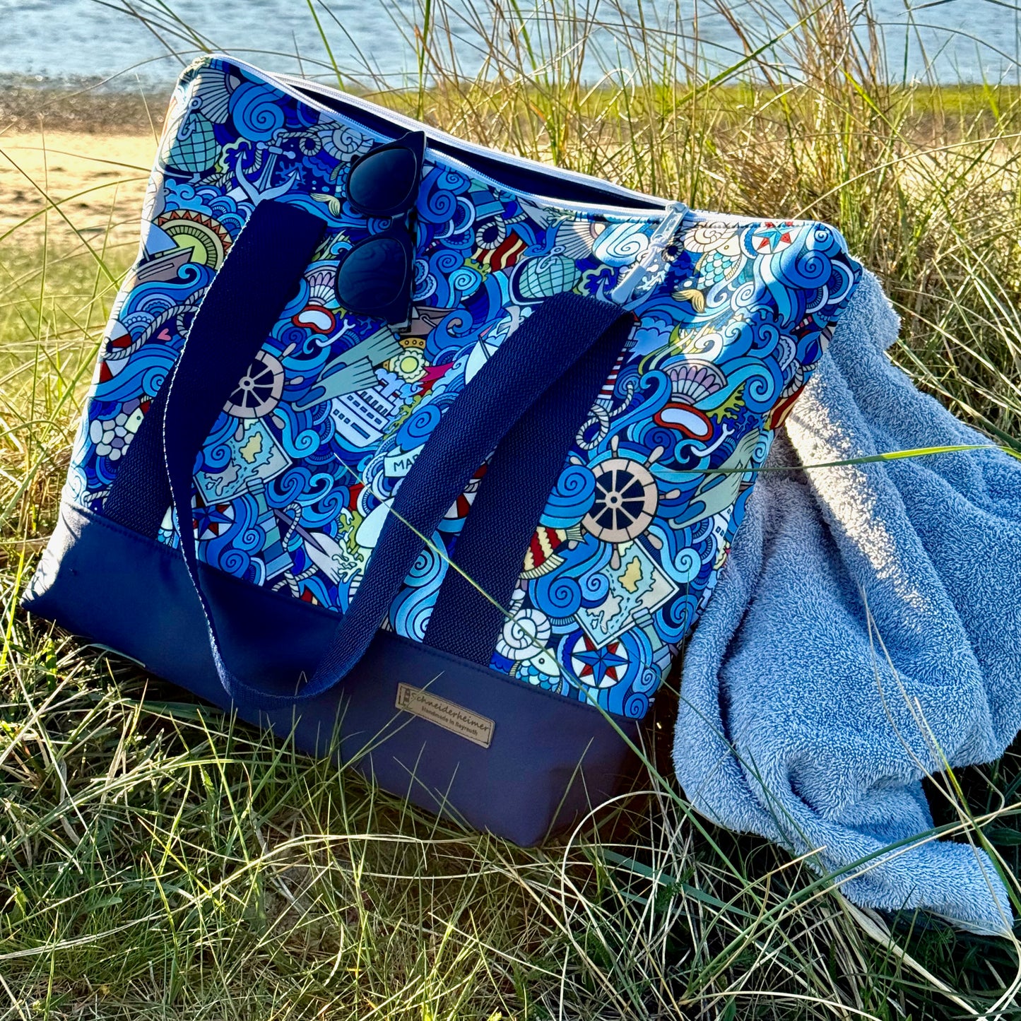 Schwimmbadtasche "Tasche für's Nasse" - Einzelstück Marine
