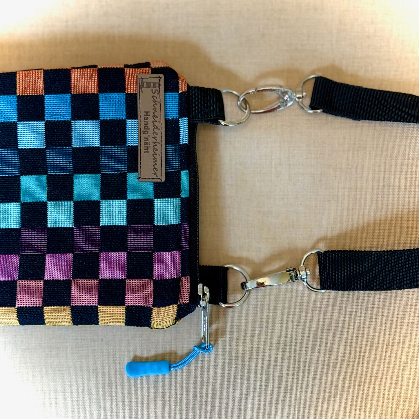 Handytasche "Frieda" - Einzelstück Gobelin Bunte Quadrate
