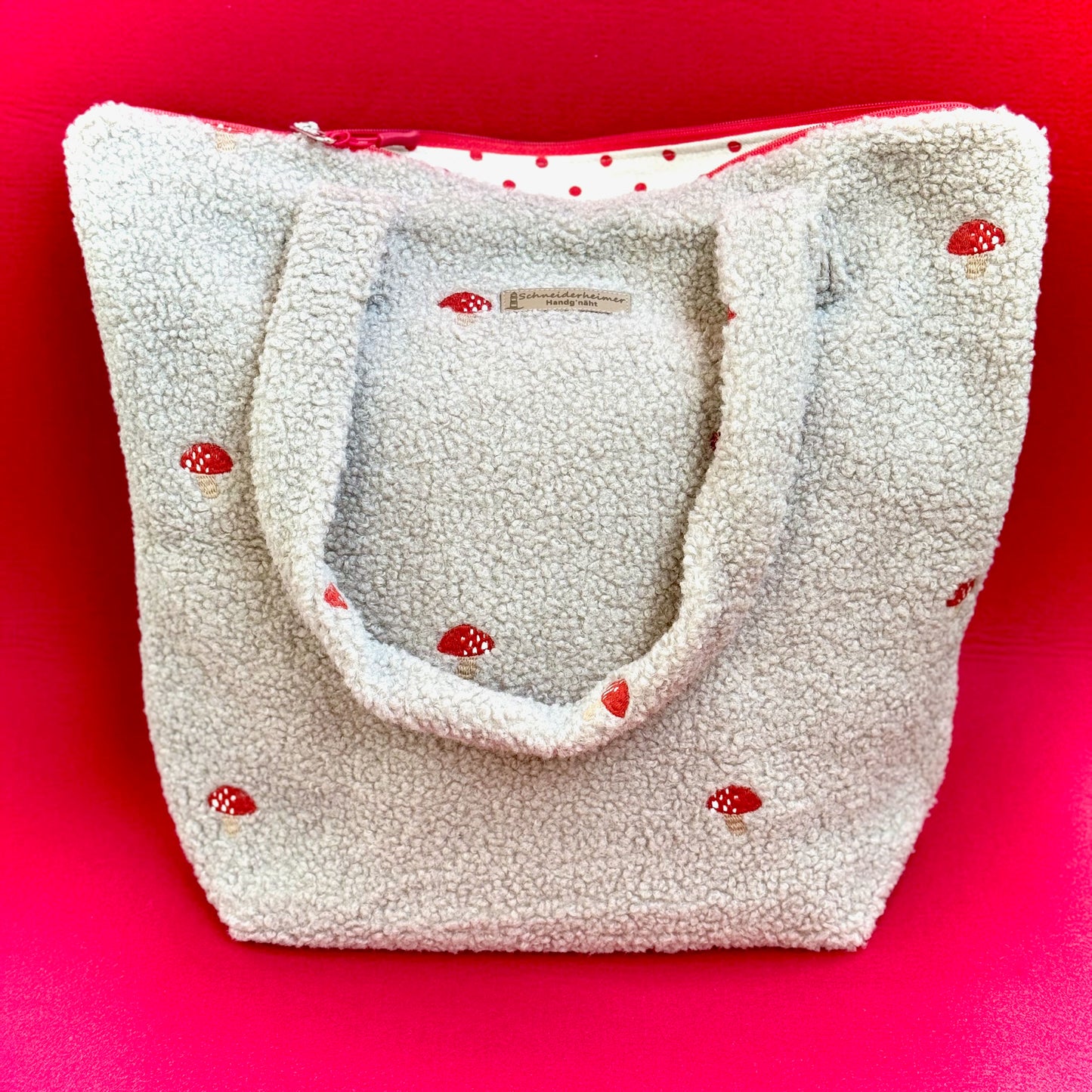 "VielKramBeutel" Boucle-Shopper - Einzelstück Fliegenpilze