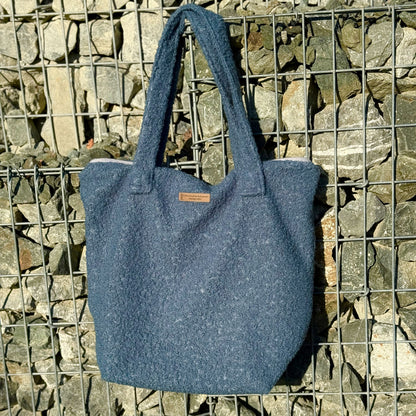 "VielKramBeutel" Boucle-Shopper - Einzelstück Taubenblau