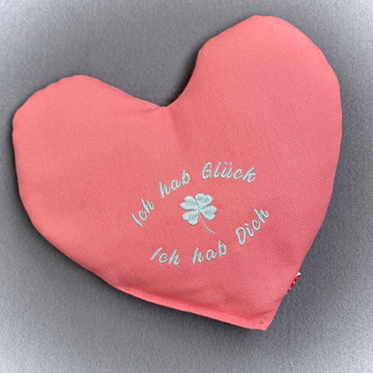 "Herzenswärmer" bestickt -  "Ich hab Glück..." Rosa