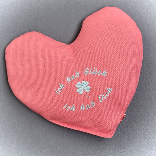 "Herzenswärmer" bestickt -  "Ich hab Glück..." Rosa