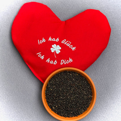 "Herzenswärmer" bestickt -  "Ich hab Glück..." Rot